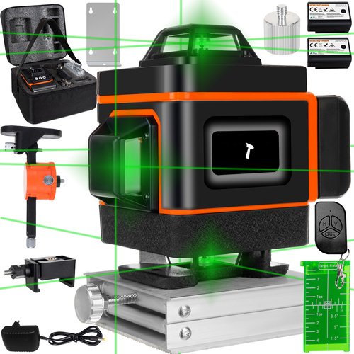 4D 16řádková plochá laserová vodováha – přesný 360° zelený laser + dálkové ovládání