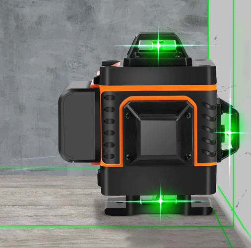 4D 16řádková plochá laserová vodováha – přesný 360° zelený laser + dálkové ovládání